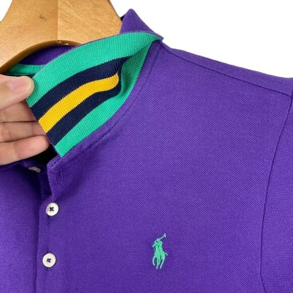 Ralph Lauren Purple Long Sleeve Pique Polo w/ Yellow and Teal Trim Size L(12-14) - Picture 6 of 6
